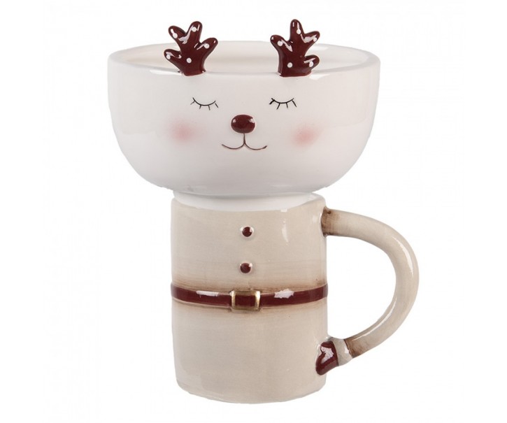 Keramický hrnek s mističkou jelen Deer - 12*12*18 cm / 250 ml / 250 ml Clayre & Eef