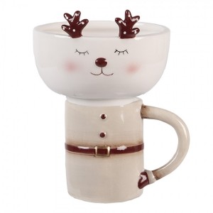 Keramický hrnek s mističkou jelen Deer - 12*12*18 cm / 250 ml / 250 ml