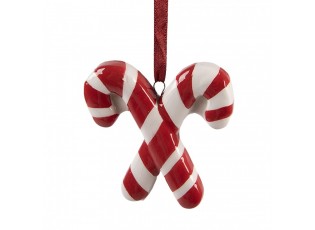 Christmas Ornament Candy Cane 6x2x8 Cm Red White Ceramic - 6.0 cm