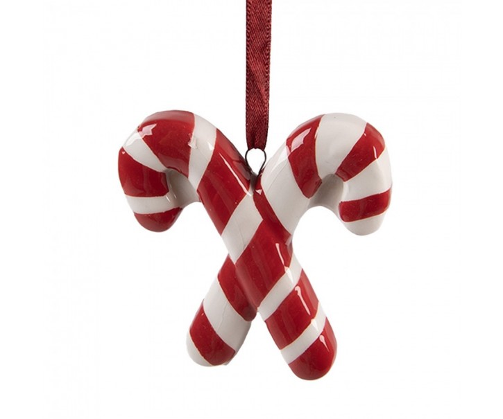 Christmas Ornament Candy Cane 6x2x8 Cm Red White Ceramic - 6.0 cm Clayre & Eef