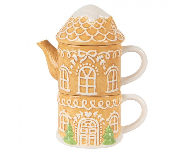 Tea For One Gingerbread House 550 Ml / 450 Ml Brown Ceramic - 19*12*23 cm / 550 ml / 450 ml Clayre & Eef