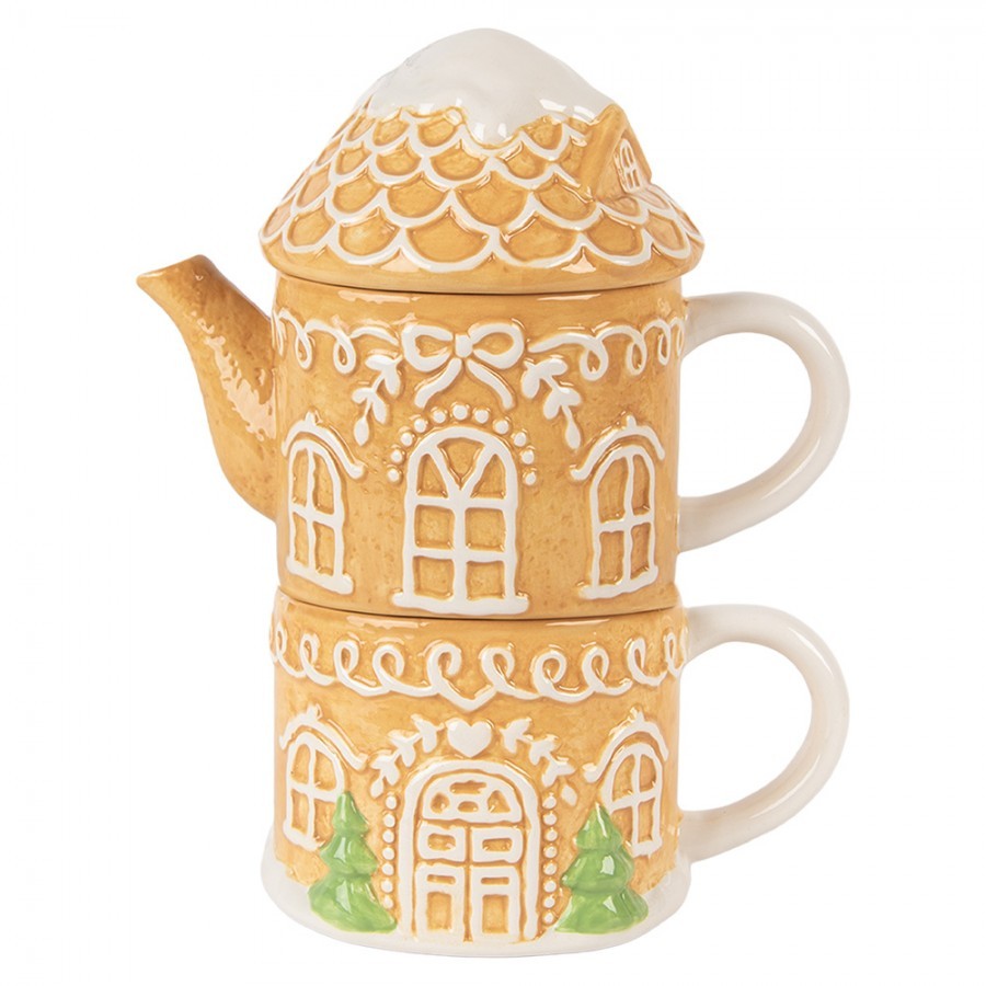 Tea For One Gingerbread House 550 Ml / 450 Ml Brown Ceramic - 19*12*23 cm / 550 ml / 450 ml