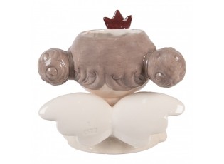 Béžový keramický obal na květináč anděl se srdíčkem - 17*14*17 cm