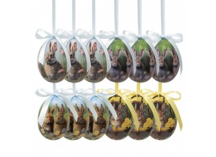 12ks dekorace závěsné vajíčko s králíčky Spring Egg - Ø 4*5 cm