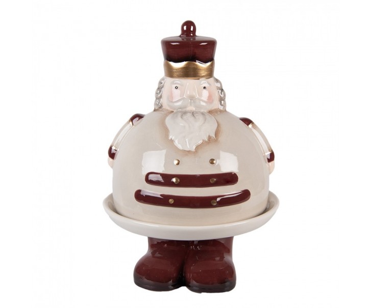 Béžový keramický podnos s poklopem Louskáček ChrisMs - Ø 17*25 cm Clayre & Eef