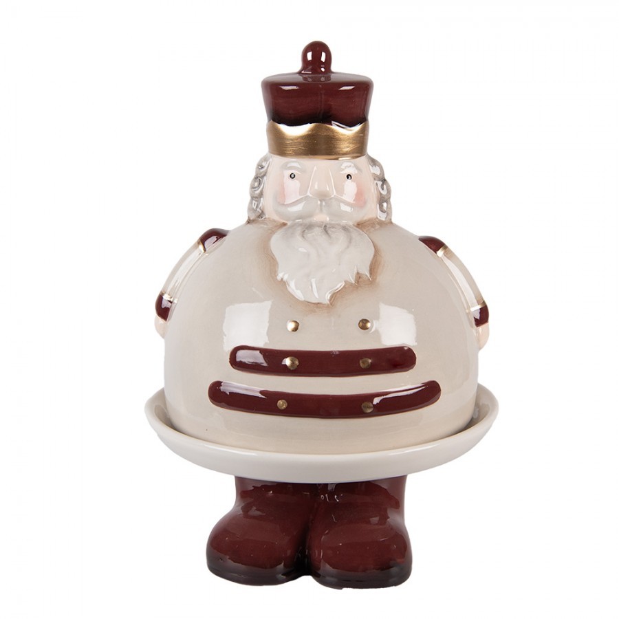 Béžový keramický podnos s poklopem Louskáček ChrisMs - Ø 17*25 cm
