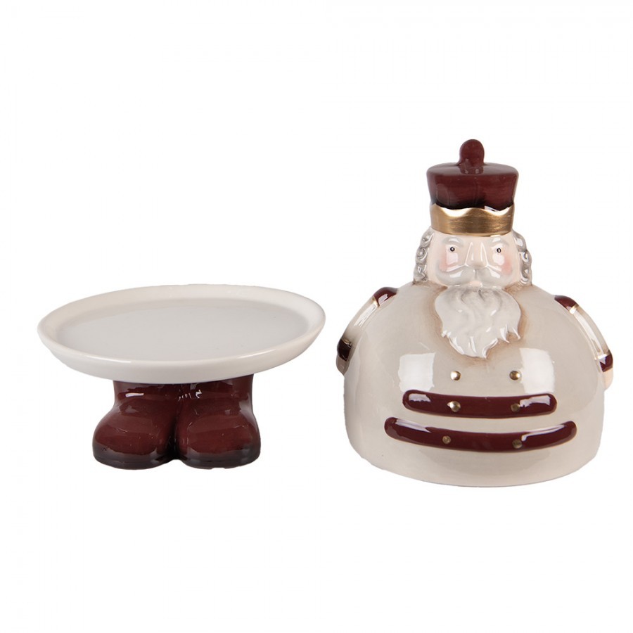Béžový keramický podnos s poklopem Louskáček ChrisMs - Ø 17*25 cm