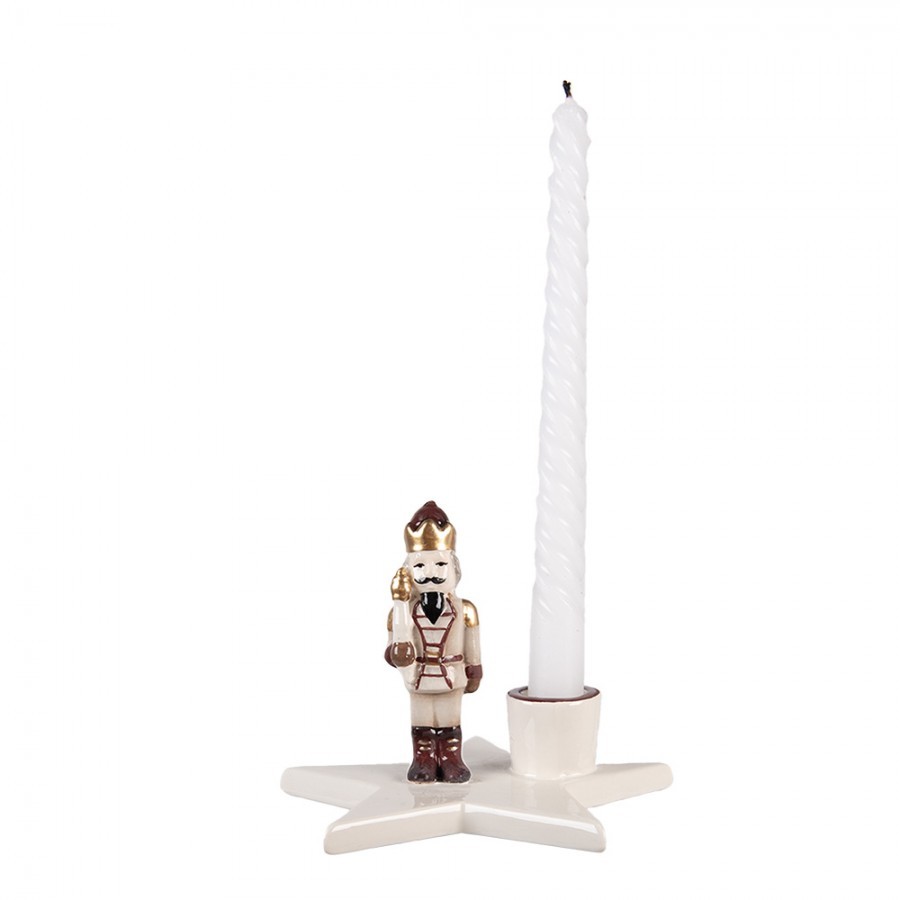 Béžový keramický svícen Louskáček ChrisMs - 15*14*12 cm