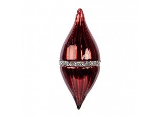 Červená skleněná ozdoba špičatá baňka se zdobením - Ø 8*18 cm