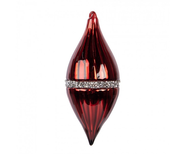 Červená skleněná ozdoba špičatá baňka se zdobením - Ø 8*18 cm Clayre & Eef