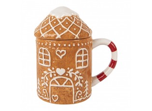 Hnědý keramický hrnek perníková chaloupka - 14*10*15 cm / 450 ml