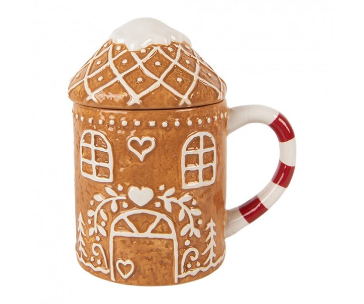 Hnědý keramický hrnek perníková chaloupka - 14*10*15 cm / 450 ml Clayre & Eef