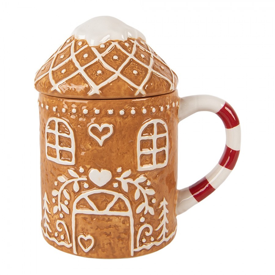 Hnědý keramický hrnek perníková chaloupka - 14*10*15 cm / 450 ml