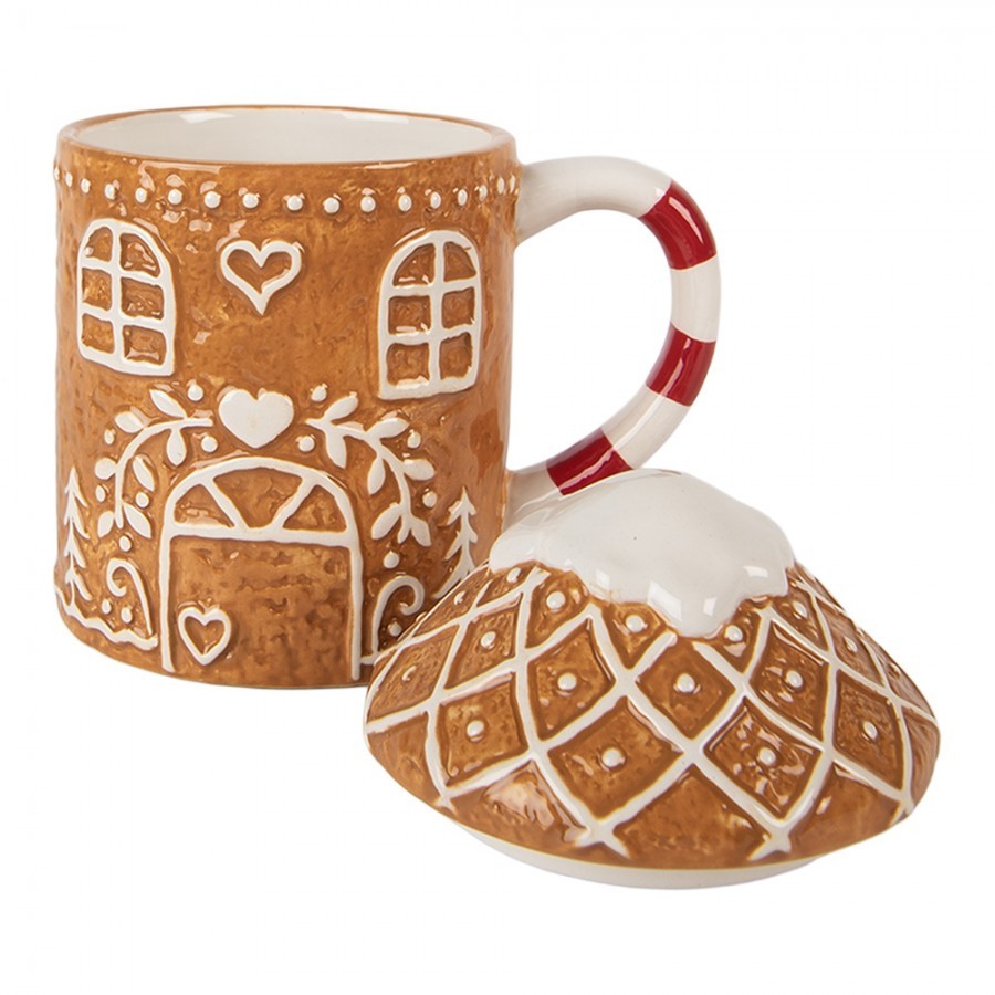 Hnědý keramický hrnek perníková chaloupka - 14*10*15 cm / 450 ml