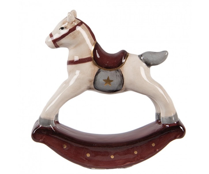 Béžovo-hnědá keramická dekorace houpací koník ChrisMs - 10*3*10 cm Clayre & Eef