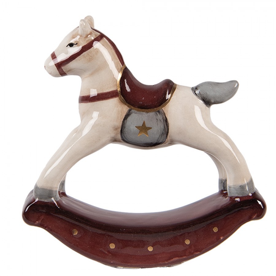 Béžovo-hnědá keramická dekorace houpací koník ChrisMs - 10*3*10 cm