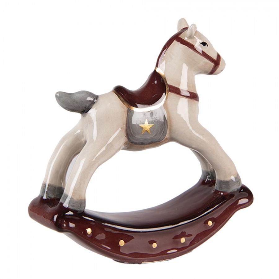 Béžovo-hnědá keramická dekorace houpací koník ChrisMs - 10*3*10 cm