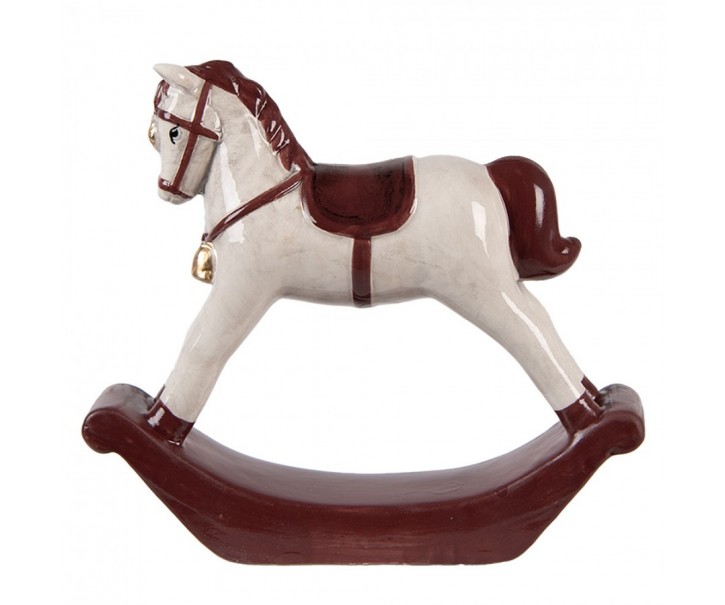 Béžovo-hnědá keramická dekorace houpací koník ChrisMs - 15*4*14 cm Clayre & Eef