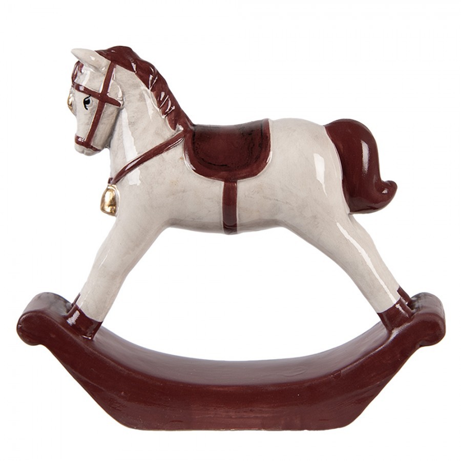 Béžovo-hnědá keramická dekorace houpací koník ChrisMs - 15*4*14 cm 6CE2249