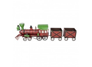 Červená kovová dekorace vláček Christmas Train - 168*30*47 cm