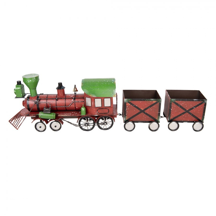 Červená kovová dekorace vláček Christmas Train - 168*30*47 cm