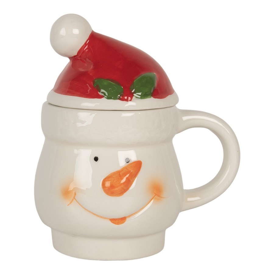 Keramický hrnek sněhulák s víčkem - 13*9*22 cm / 300 ml / 375 ml