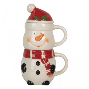 Keramický hrnek sněhulák s víčkem - 13*9*22 cm / 300 ml / 375 ml