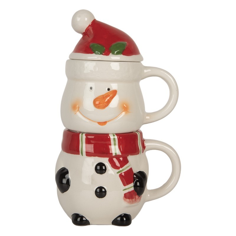 Keramický hrnek sněhulák s víčkem - 13*9*22 cm / 300 ml / 375 ml