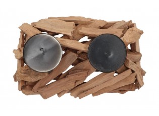 Dřevěný antik svícen na 2 válcové svíčky Driftwood - 30*17*15 cm