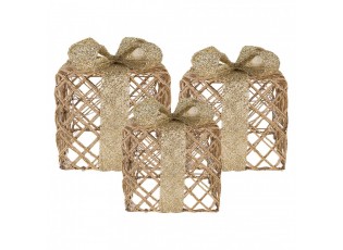 Christmas Decoration With LED Lighting Gift 25 / 20 / 15 Cm Gold Colored Metal - (3) 25*25*30 / 20*20*24 / 15*15*17 cm / 6*AA