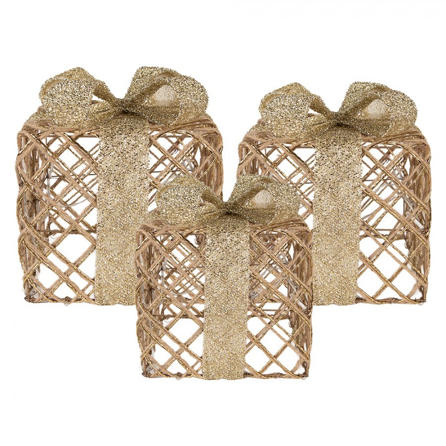 Christmas Decoration With LED Lighting Gift 25 / 20 / 15 Cm Gold Colored Metal - (3) 25*25*30 / 20*20*24 / 15*15*17 cm / 6*AA