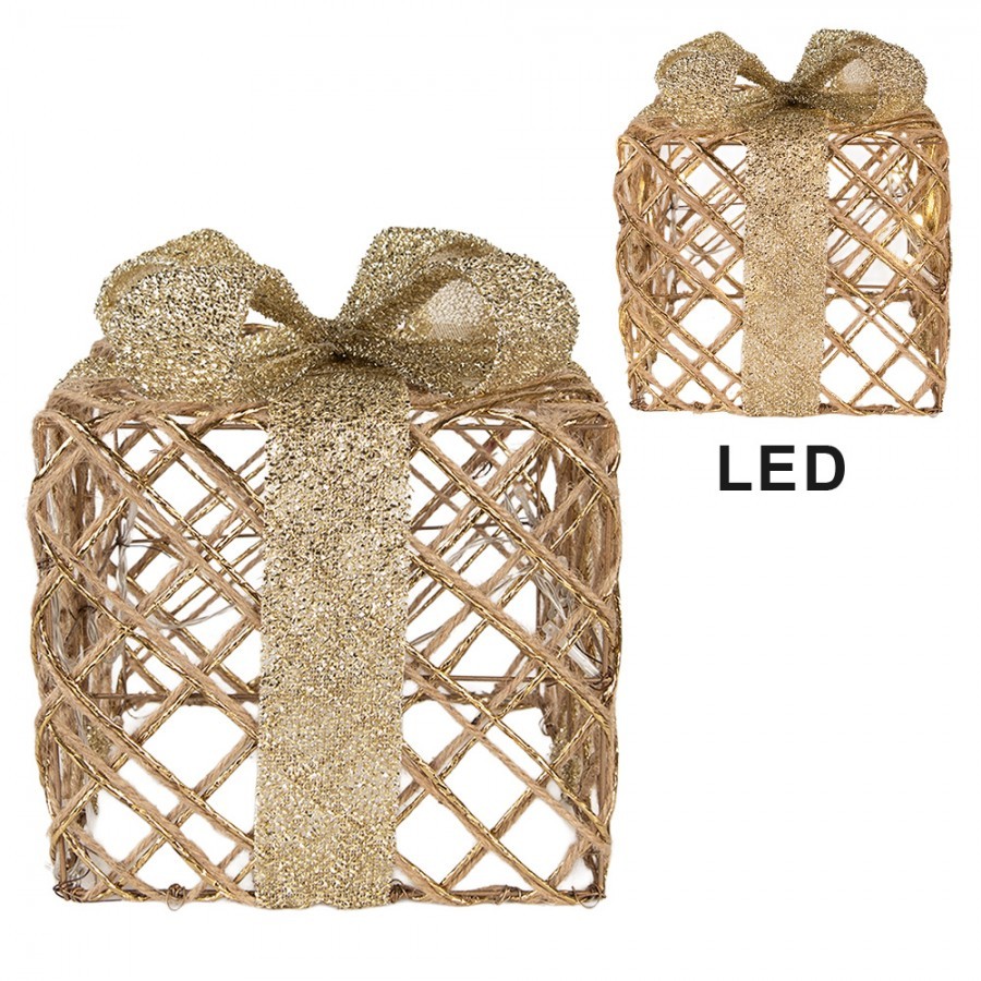 Christmas Decoration With LED Lighting Gift 25 / 20 / 15 Cm Gold Colored Metal - (3) 25*25*30 / 20*20*24 / 15*15*17 cm / 6*AA
