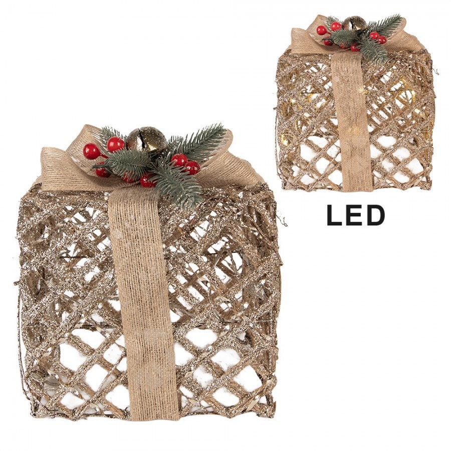 Set 3ks champagne svítící LED dárek - 25*25*30 / 20*20*24 / 15*15*17 cm / 6*AA
