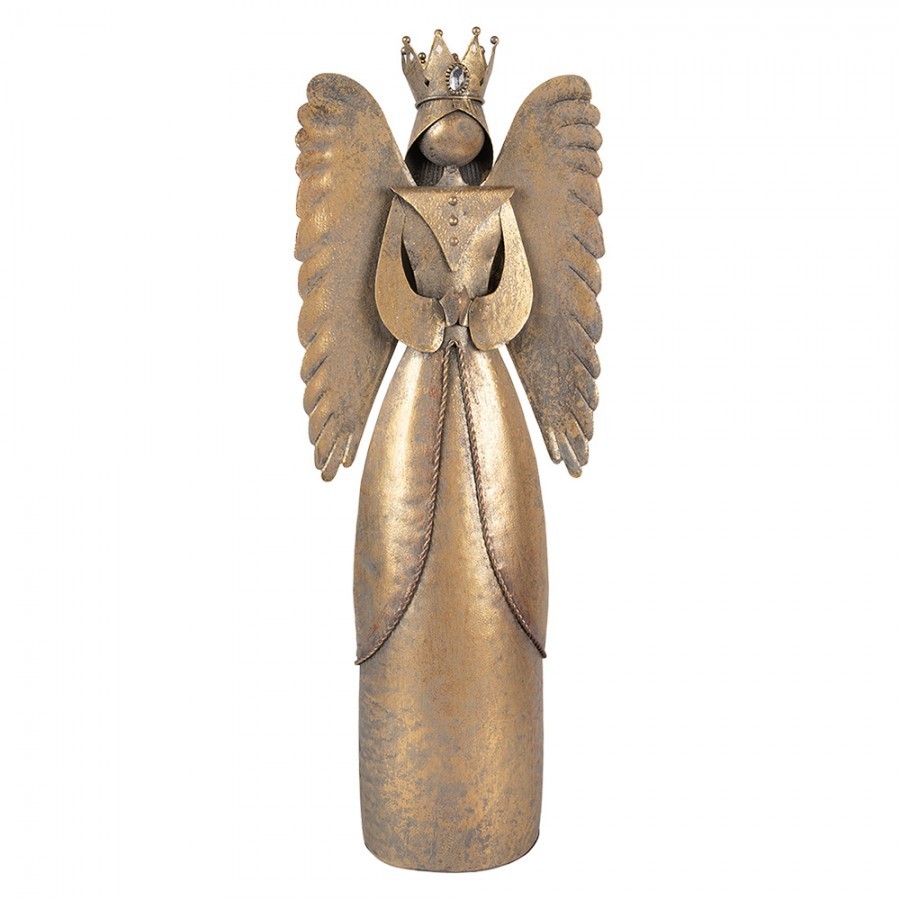 Zlatá antik kovová dekorace anděl Christmas Angel - 17*10*46 cm