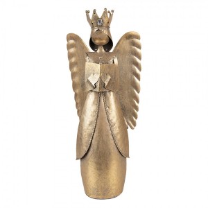 Zlatá antik kovová dekorace anděl Christmas Angel - 17*10*39 cm