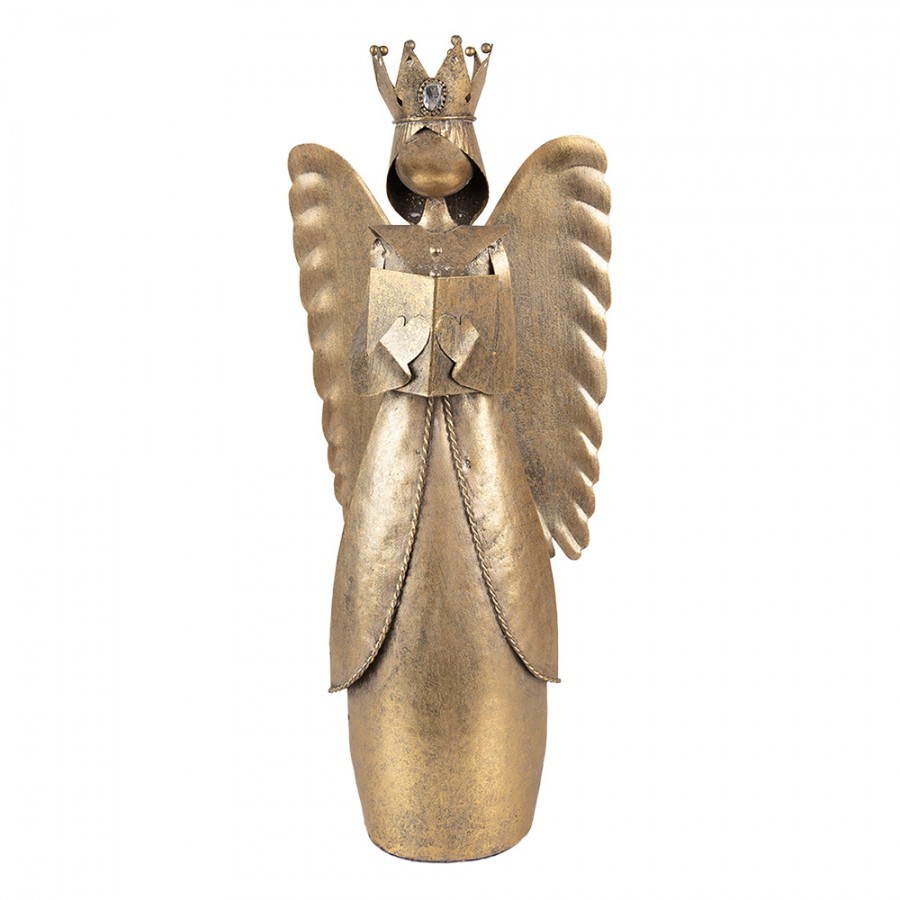 Zlatá antik kovová dekorace anděl Christmas Angel - 17*10*39 cm