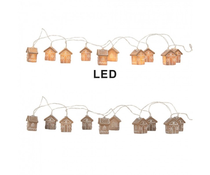 Vánoční LED řetěz s 10ti perníkovými chaloupkami - 150 cm / 2*AA Clayre & Eef