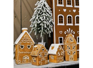 Hnědá vánoční keramická chaloupka na čajovou svíčku Gingerbread Cottage - 8*7*16 cm