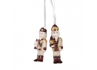 2ks vínovo-béžová keramická dekorace Louskáček ChrisMs - 3*3*10 cm