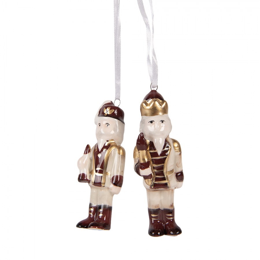 2ks vínovo-béžová keramická dekorace Louskáček ChrisMs - 3*3*10 cm