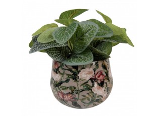 Šedá kovová dekorační váza s květy Margo - Ø 13*10 cm