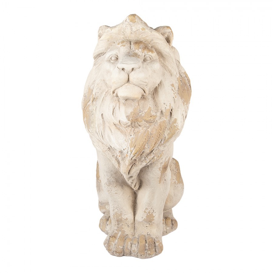 Béžová dekorativní antik socha lva Lion - 50*30*62 cm