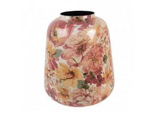 Růžová kovová dekorační váza s květy Margo - Ø 21*25 cm