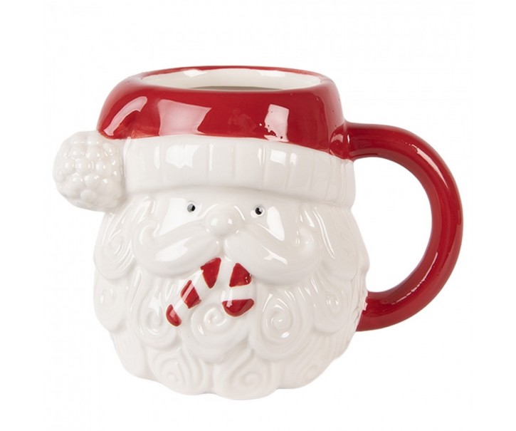Bílo-červený keramický hrnek Santa Claus- 15*11*11 cm / 500 ml Clayre & Eef