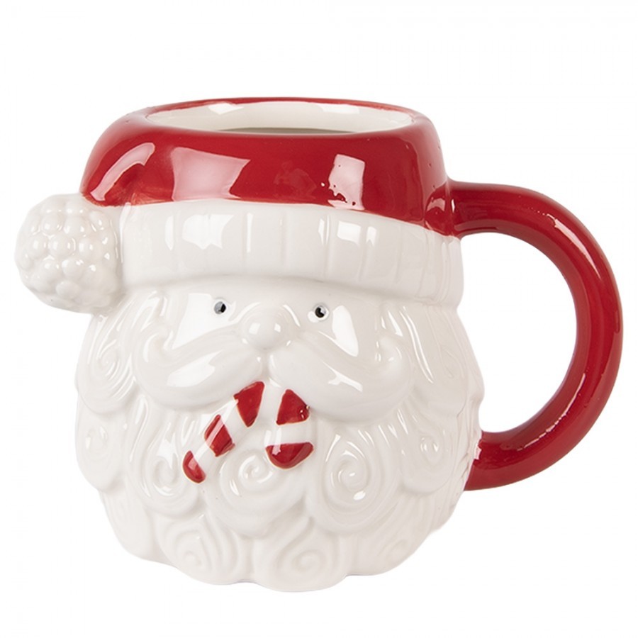 Bílo-červený keramický hrnek Santa Claus- 15*11*11 cm / 500 ml
