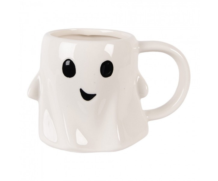 Bílý keramický hrneček Ghost - 14*9*10 cm / 350 ml Clayre & Eef