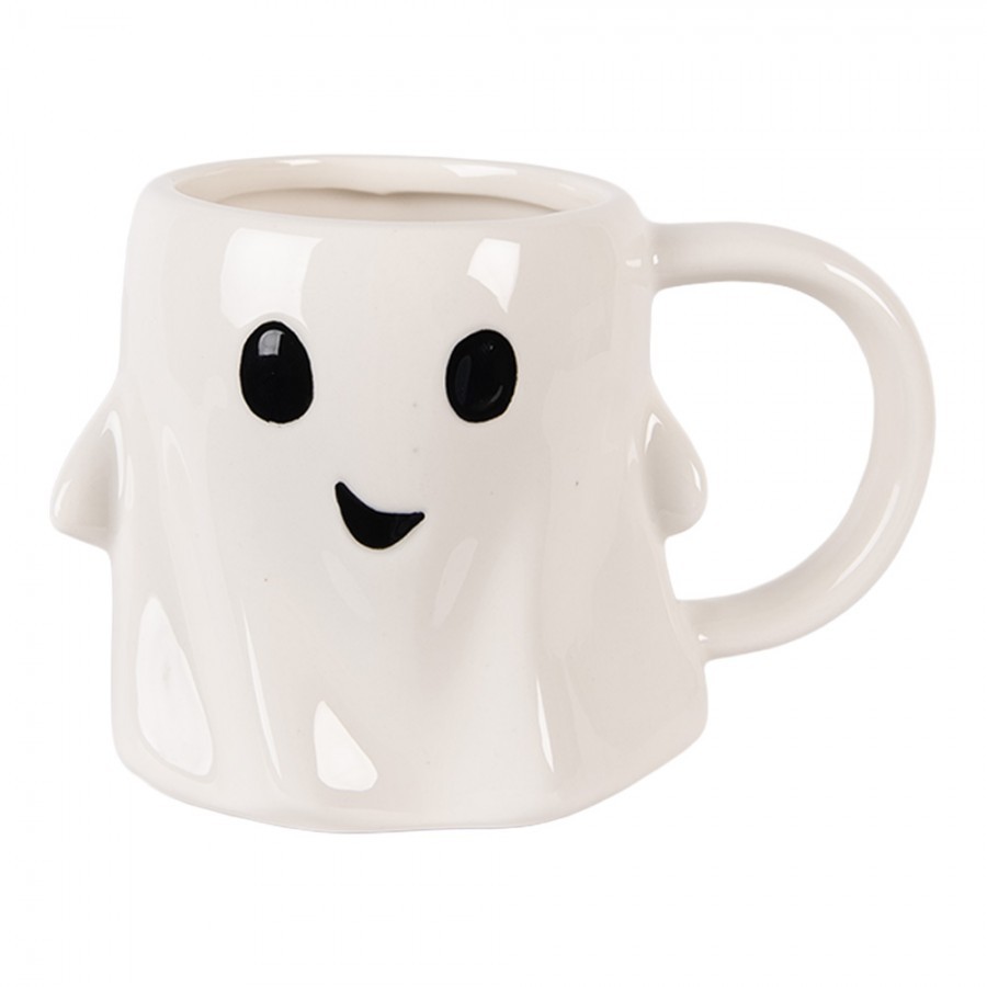 Bílý keramický hrneček Ghost - 14*9*10 cm / 350 ml