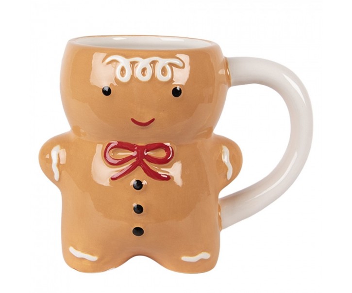 Hnědý keramický hrnek Perníček Gingerbread - 14*8*11 cm / 300 ml Clayre & Eef