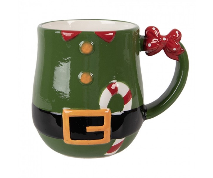 Zelený keramický hrnek Santa Claus - 13*9*10 cm / 400 ml Clayre & Eef