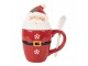 Bílo-červený hrnek Santa Claus s víkem a lžičkou - 13*9*17 cm / 300 ml Clayre & Eef